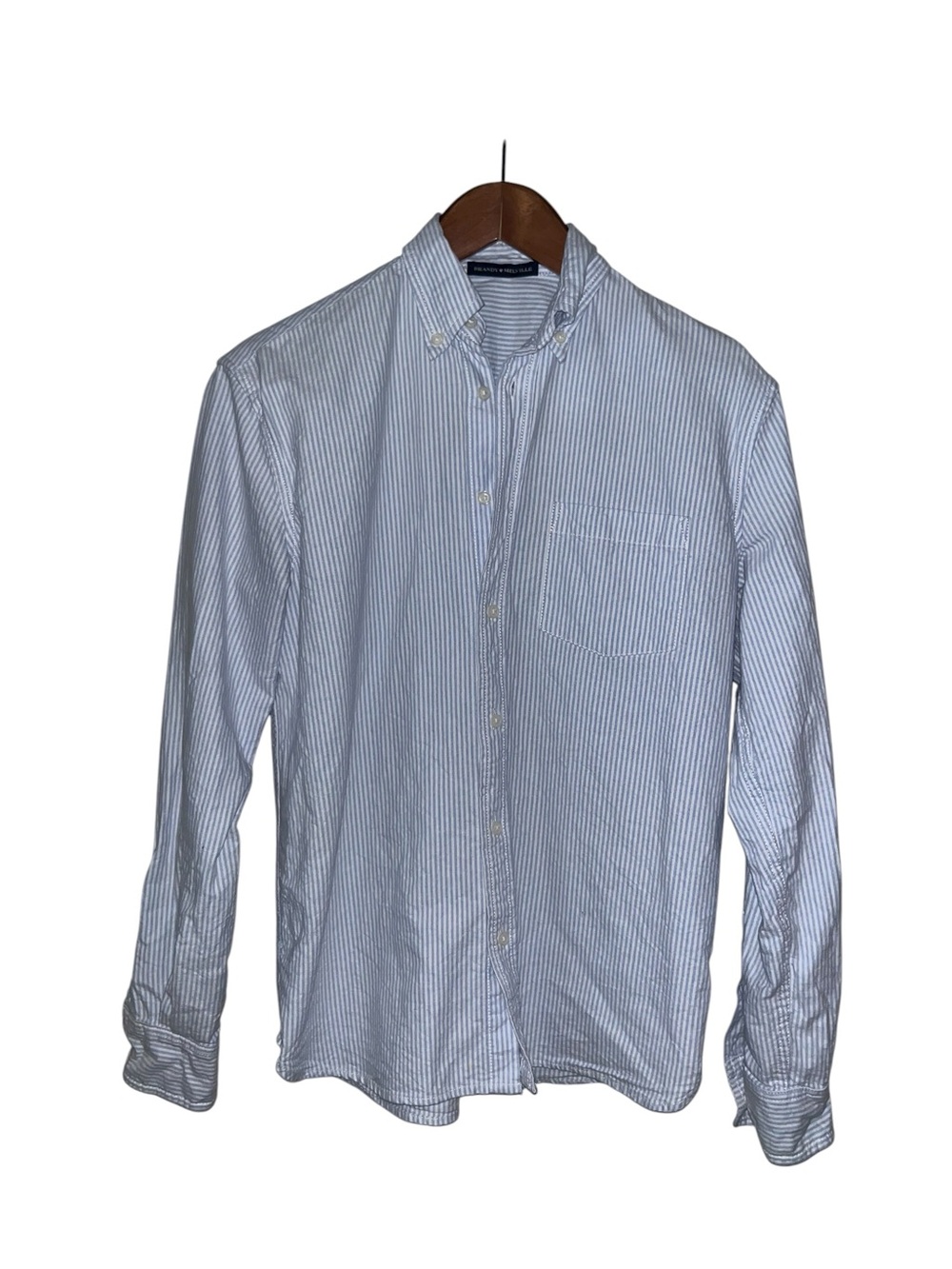 Brandy Melville Blue and White 100% Cotton Button-Down Shirt